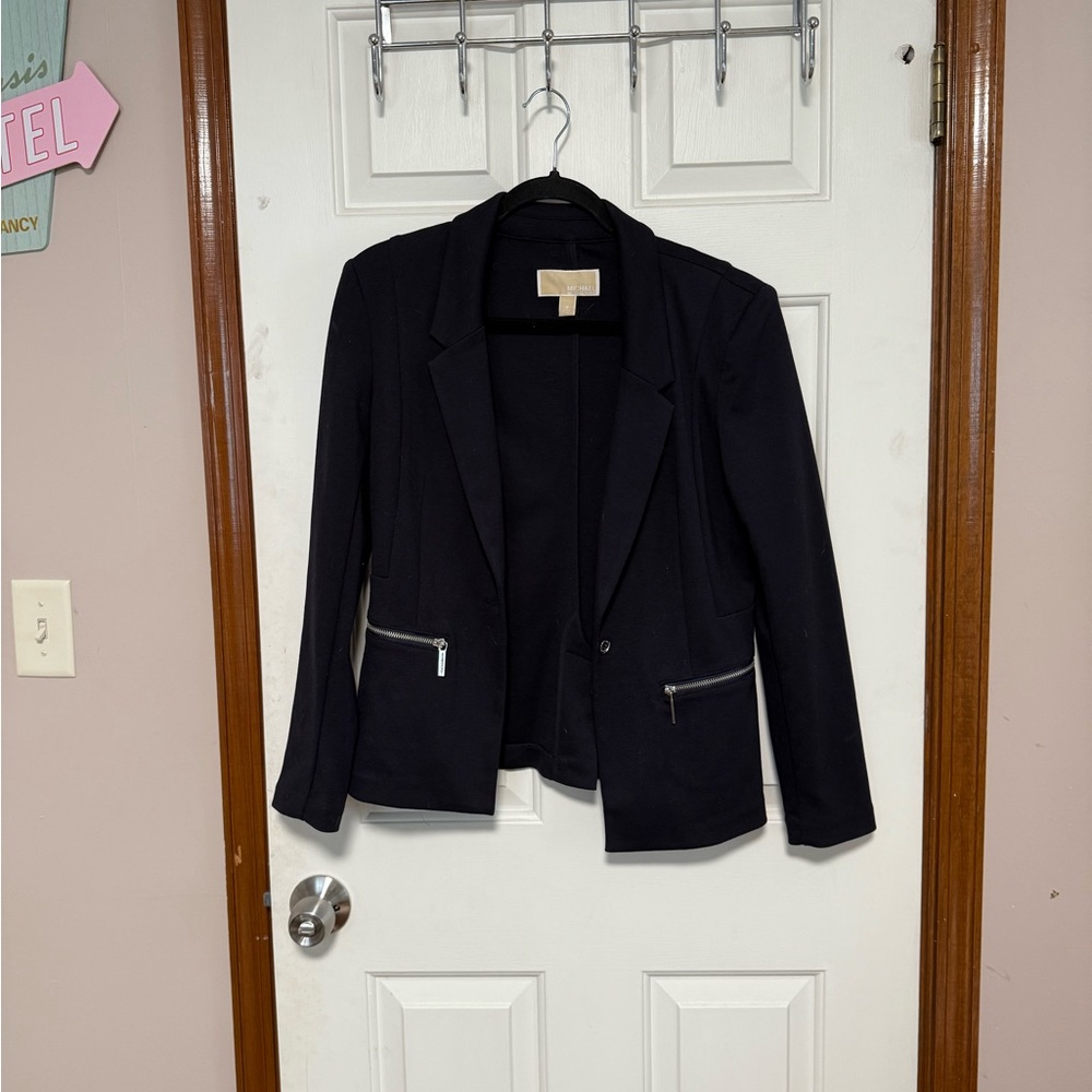 Michael Kors Navy Blazer with Silver Zipper Accents 8